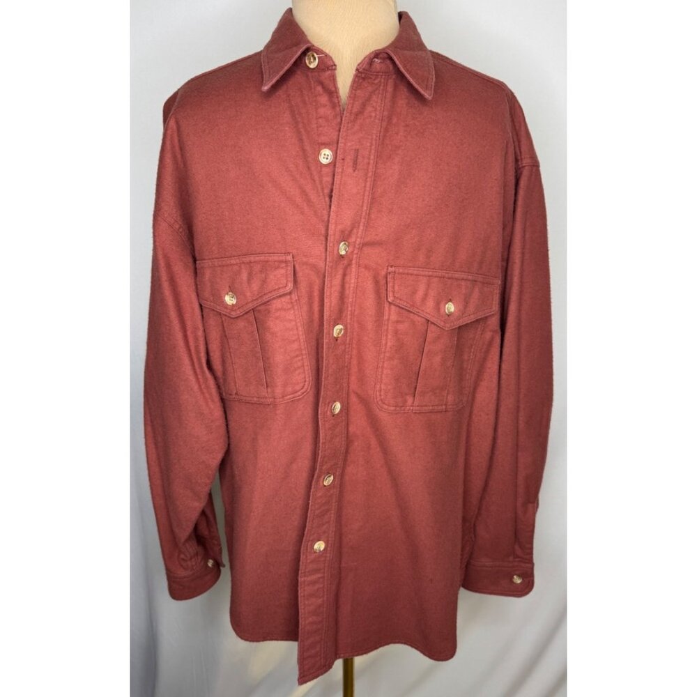 Eddie Bauer Shirt Rust Red Chamois Flannel Button Up Collared Mens Large